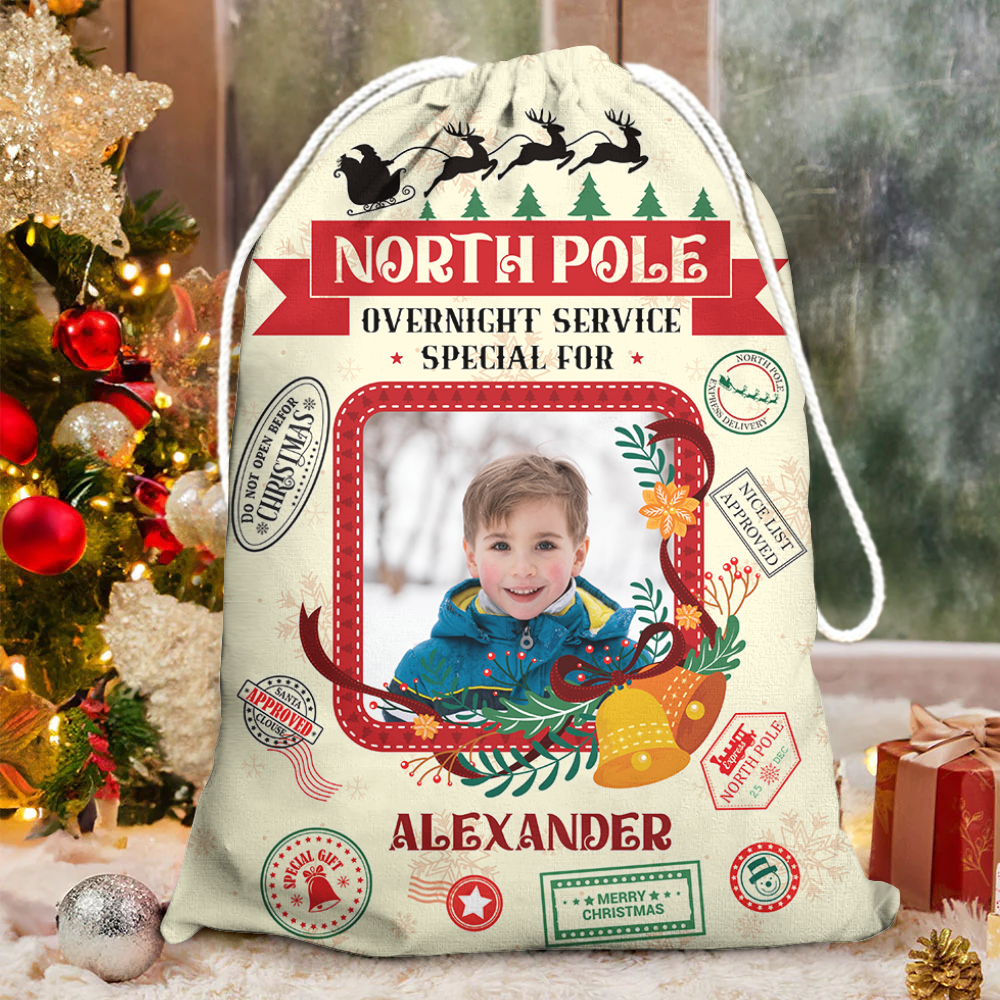 Overnight Service Delivery Bag Custom Photo - Christmas Family Gift - Personalized Christmas Sack - Custom Christmas Bag