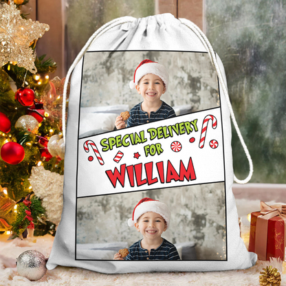 Special Delivery Bag Cartoon Custom Photo - Christmas Family Gift - Personalized Christmas Sack - Custom Christmas Bag