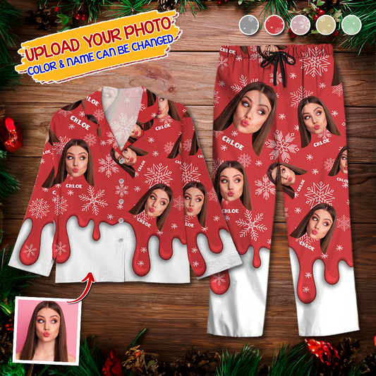 Melting Custom Photo Human And Pet Faces - Custom Face Pajamas Pattern - Personalized Photo Christmas Pajamas