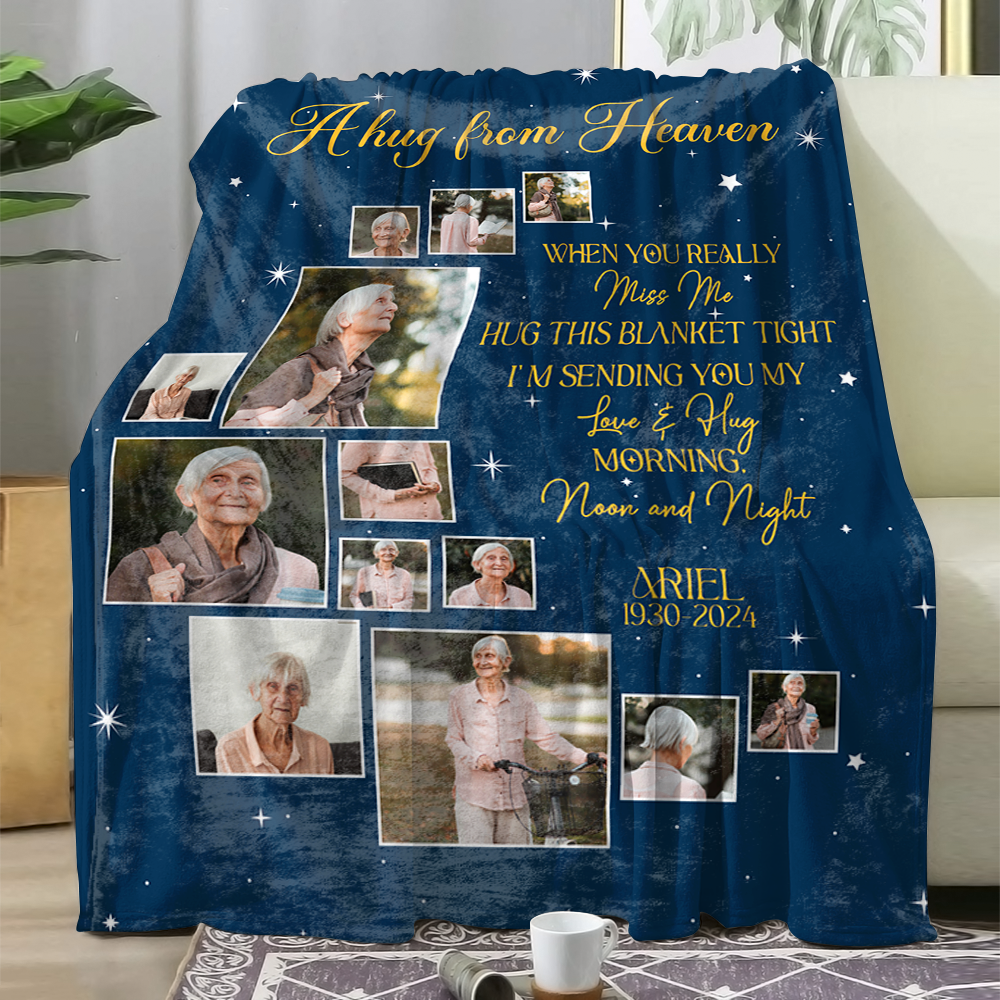 A Hug From Heaven Moon Blanket Memorial - Remembrance Gift - Memorial Personalized Custom Blanket - Christmas Gift, Sympathy Gift