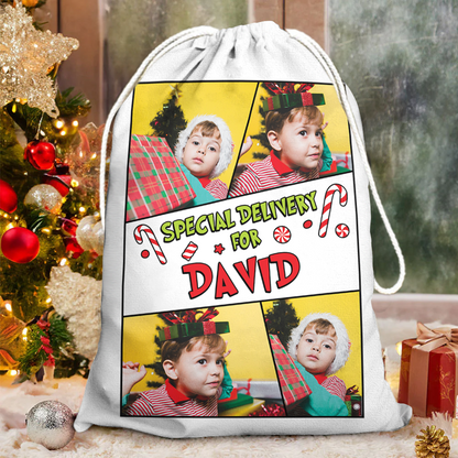 Special Delivery Bag Cartoon Custom Photo - Christmas Family Gift - Personalized Christmas Sack - Custom Christmas Bag