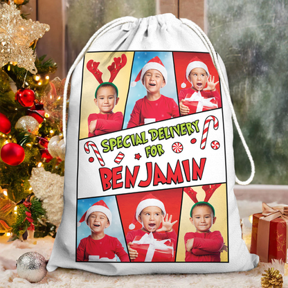 Special Delivery Bag Cartoon Custom Photo - Christmas Family Gift - Personalized Christmas Sack - Custom Christmas Bag