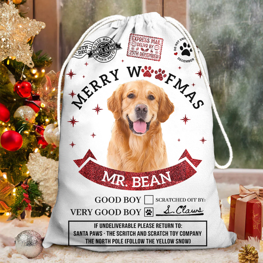 Merry Woofmas Christmas Bag Custom Photo - Christmas Gift For Dog Lovers Cat Lovers - Personalized Christmas Sack - Custom Christmas Bag