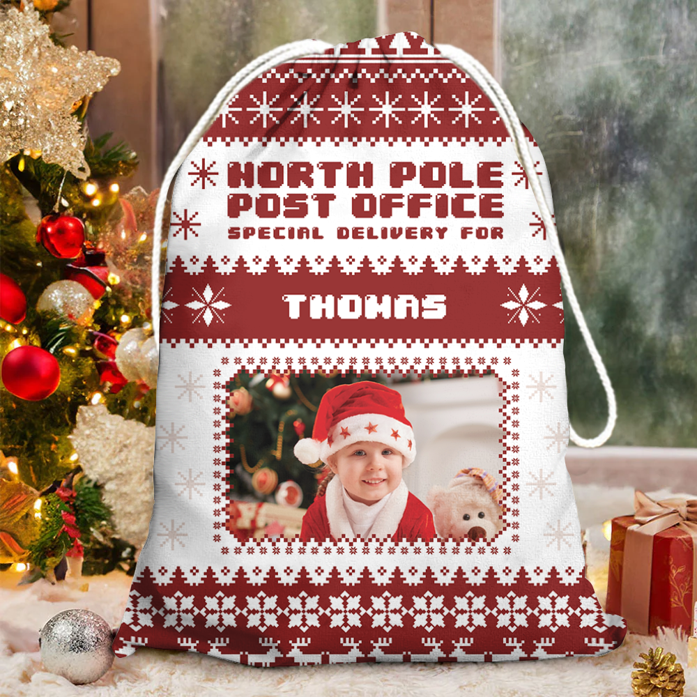 Pattern North Pole Post Office Christmas Santa Sack Present Gift Bag - Christmas Family Gift - Personalized Christmas Sack - Custom Christmas Bag