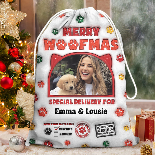 Custom Photo 3D Christmas Bag - Christmas Gift For Dog Lovers Cat Lovers - Personalized Christmas Sack - Custom Christmas Bag