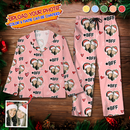 Custom Face BFF Pajamas Set Color Pattern - Personalized Photo Christmas Pajamas