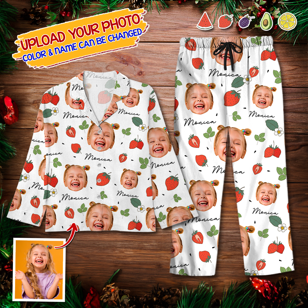 Custom Face Fruit Pajamas Set Color Pattern - Personalized Photo Christmas Pajamas