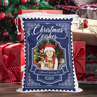 Christmas Wishes Colorful Bag Custom Photo - Christmas Gifts - Personalized Christmas Sack - Custom Christmas Bag