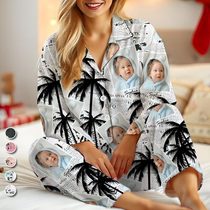 Photo Frame Pajama Set, Night Wear, Bridesmaid Pajama Set Photo Human And Pet Faces - Custom Face Pajamas Pattern - Personalized Photo Christmas Pajamas