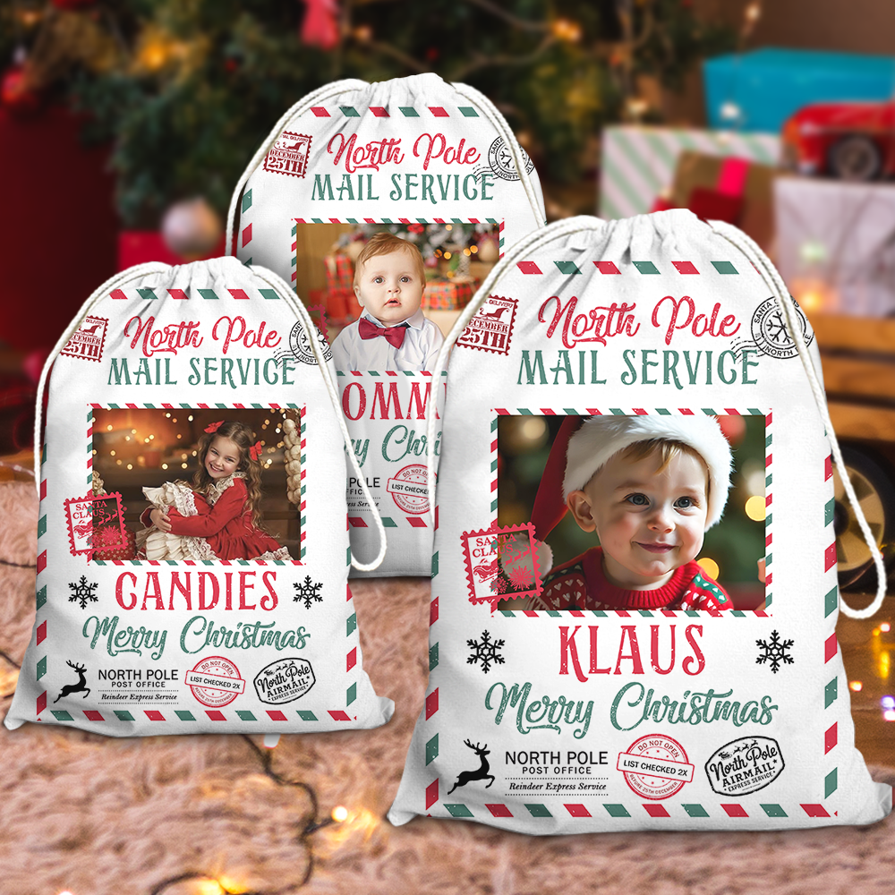 Mail Service Christmas Bag Custom Photo - Christmas Gift For Dog Lovers - Personalized Christmas Sack - Custom Christmas Bag