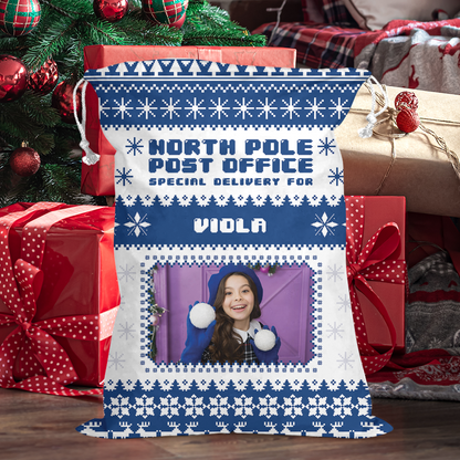 Pattern North Pole Post Office Christmas Santa Sack Present Gift Bag - Christmas Family Gift - Personalized Christmas Sack - Custom Christmas Bag