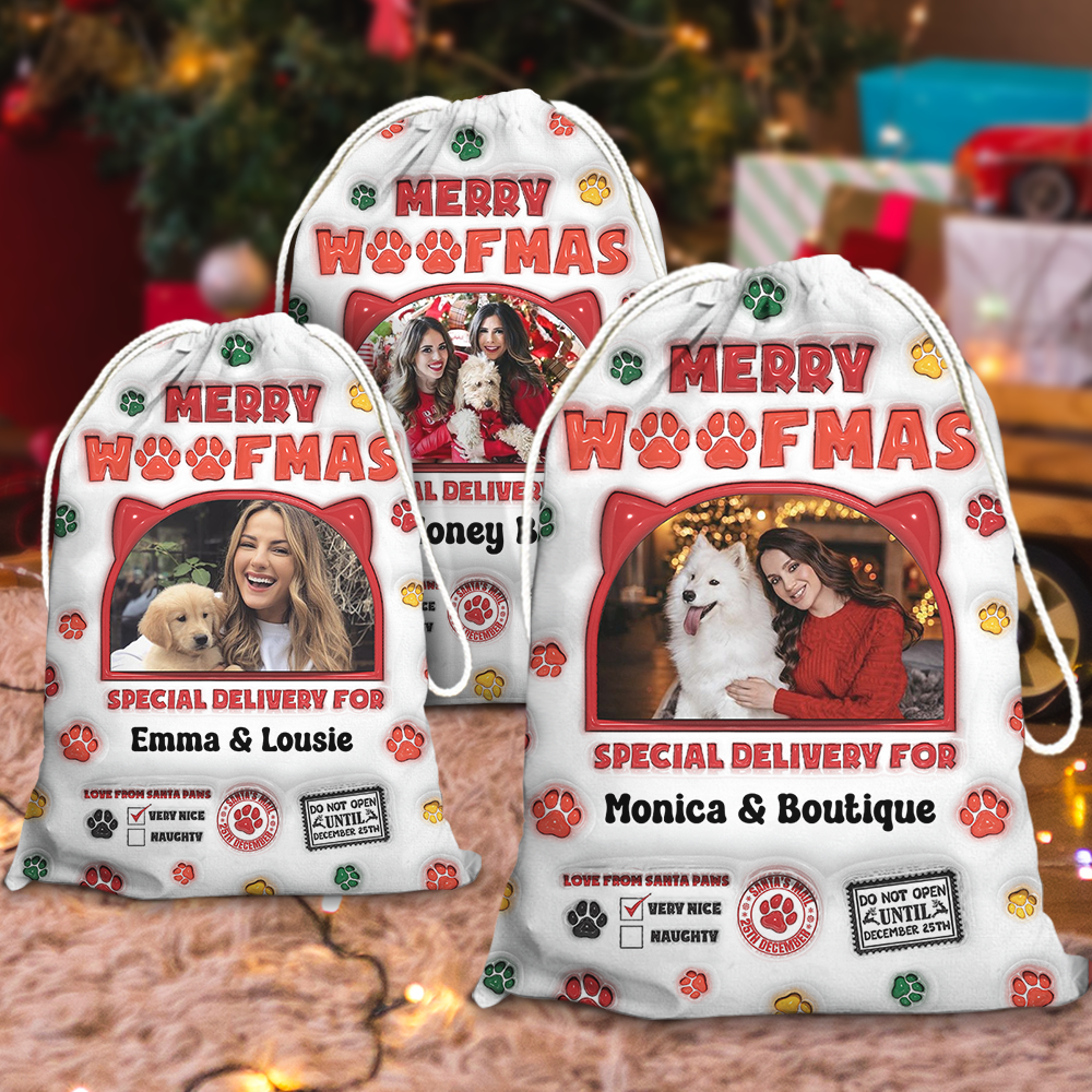 Custom Photo 3D Christmas Bag - Christmas Gift For Dog Lovers Cat Lovers - Personalized Christmas Sack - Custom Christmas Bag