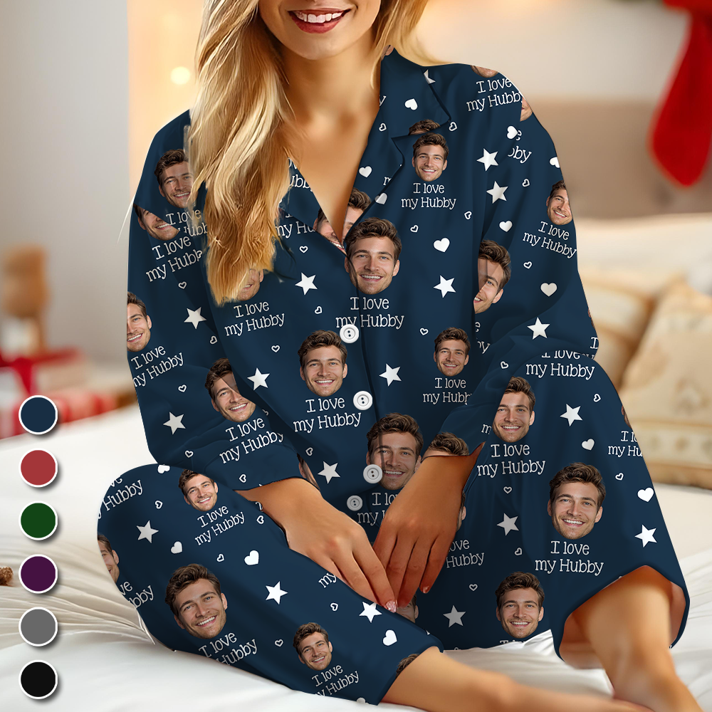 I Love My Wife Pajamas Custom Face Pajamas Set - Personalized Photo Christmas Pajamas