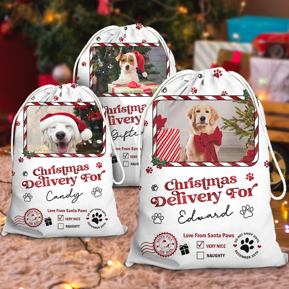 Special Delivery Photo Glitter Christmas Bag - Christmas Gift For Dog Lovers Cat Lovers - Personalized Christmas Sack - Custom Christmas Bag