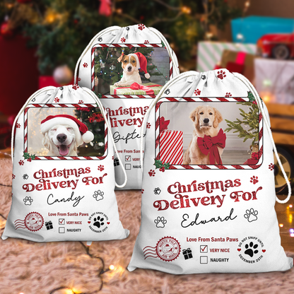 Special Delivery Photo Glitter Christmas Bag - Christmas Gift For Dog Lovers Cat Lovers - Personalized Christmas Sack - Custom Christmas Bag