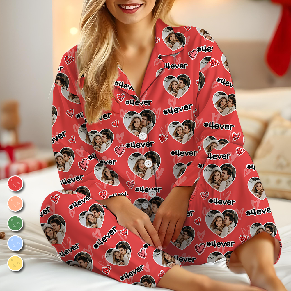 Custom Face BFF Pajamas Set Color Pattern - Personalized Photo Christmas Pajamas