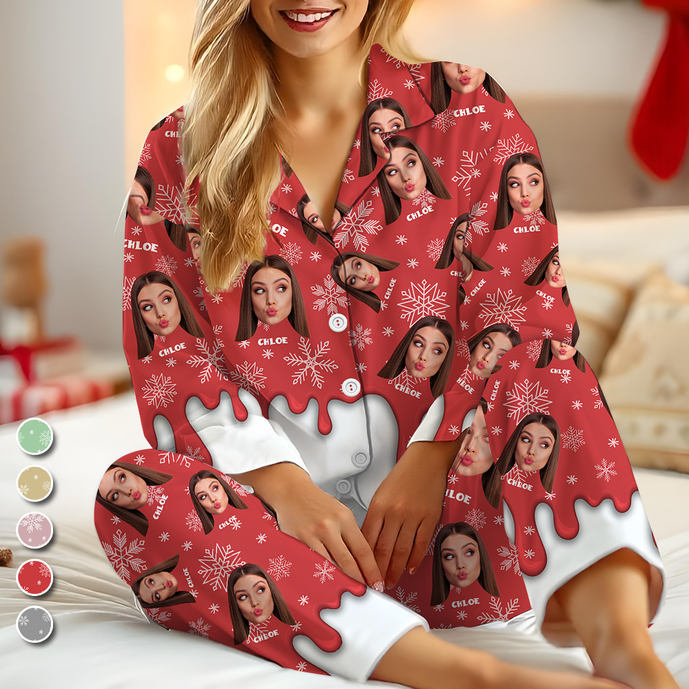 Melting Custom Photo Human And Pet Faces - Custom Face Pajamas Pattern - Personalized Photo Christmas Pajamas