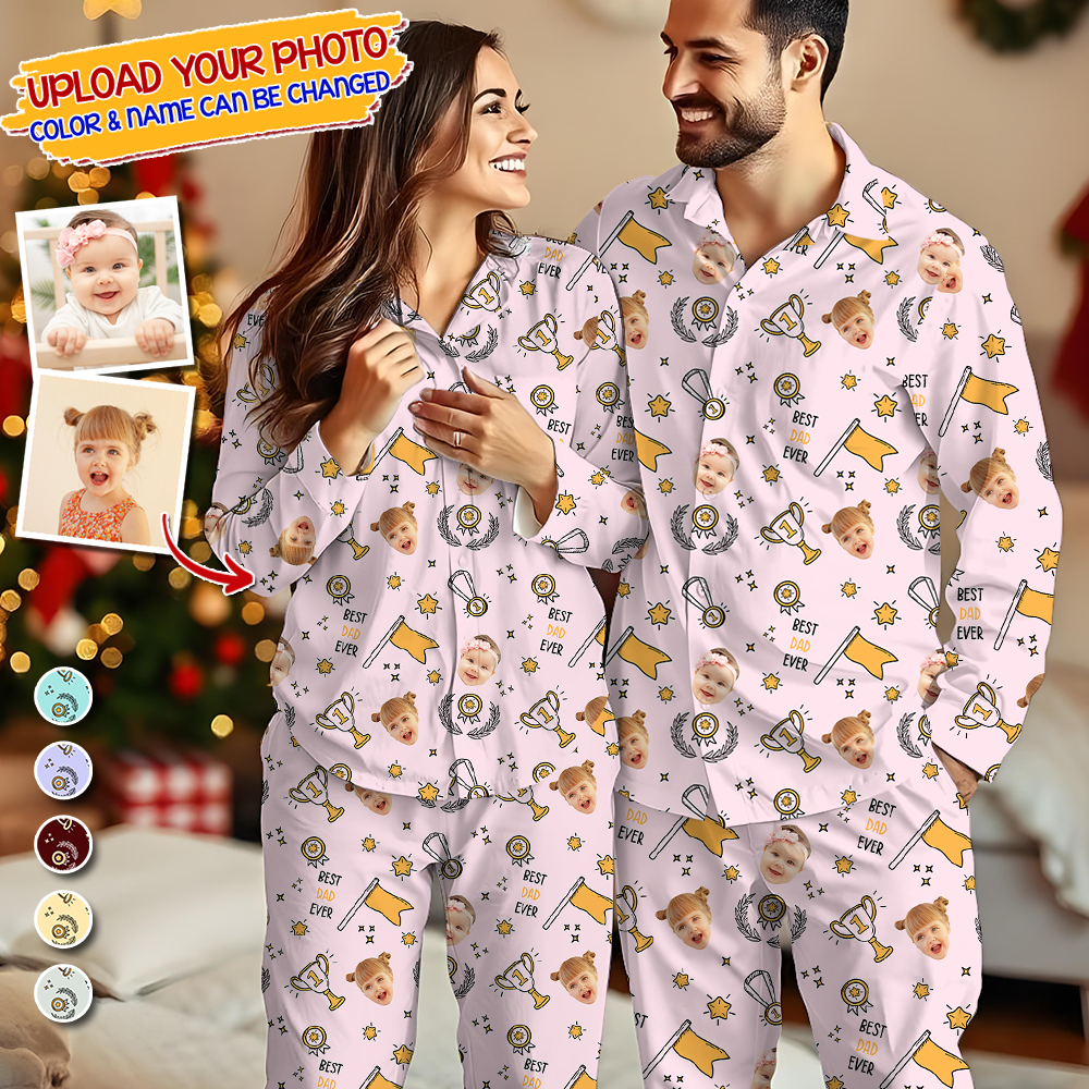 Best Dad Ever Custom Face Pajamas Pattern - Personalized Photo Christmas Pajamas