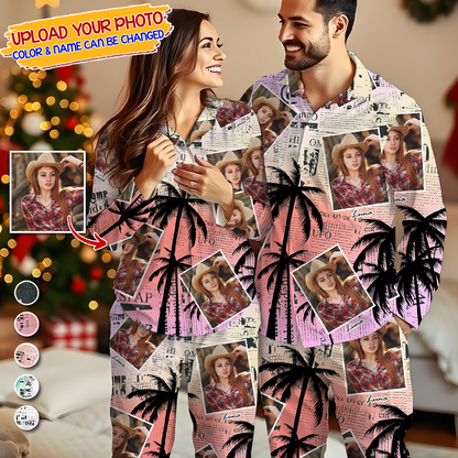 Photo Frame Pajama Set, Night Wear, Bridesmaid Pajama Set Photo Human And Pet Faces - Custom Face Pajamas Pattern - Personalized Photo Christmas Pajamas