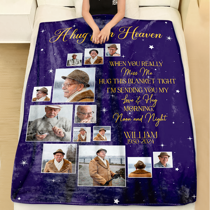 A Hug From Heaven Moon Blanket Memorial - Remembrance Gift - Memorial Personalized Custom Blanket - Christmas Gift, Sympathy Gift