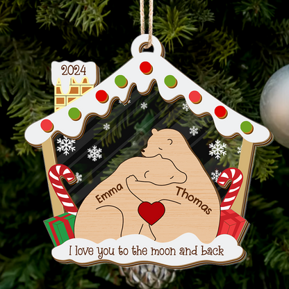 Personalized Wooden Bear Family Christmas Tree Ornament - 2-Layer Wood Pet Carving Ornament - Custom Bear Family Ornament