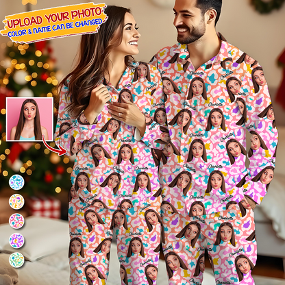 Color Patterns Custom Photo Human And Pet Faces - Custom Face Pajamas Pattern - Personalized Photo Christmas Pajamas