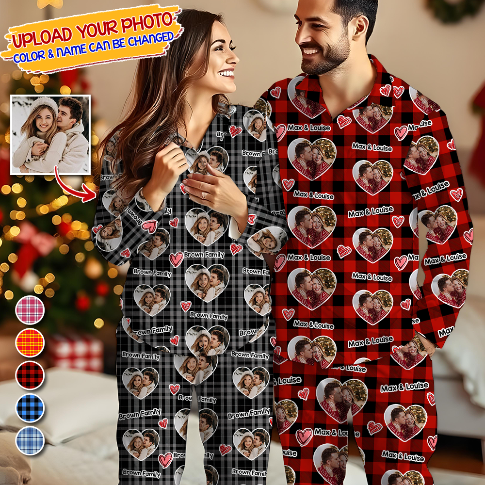 Our Family Custom Face Pajamas Set Color Pattern - Personalized Photo Christmas Pajamas