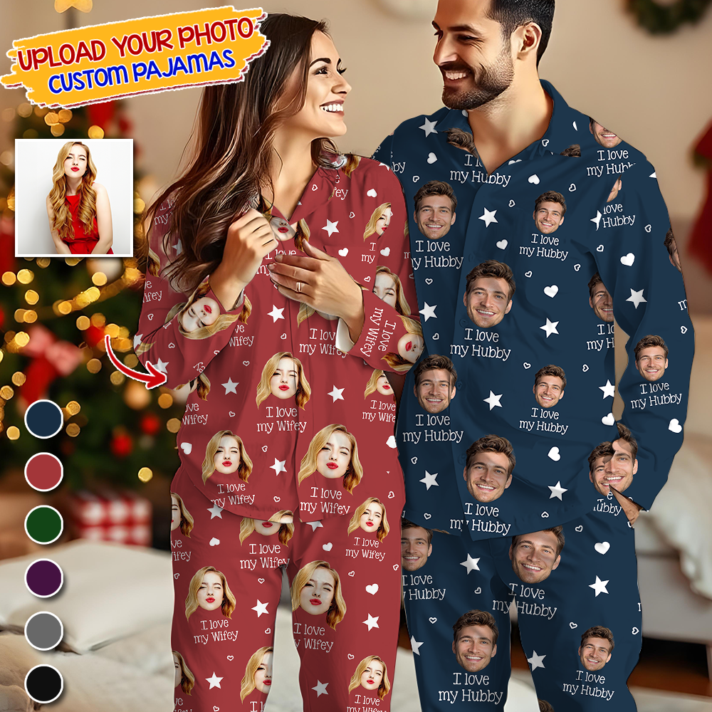 I Love My Wife Pajamas Custom Face Pajamas Set - Personalized Photo Christmas Pajamas