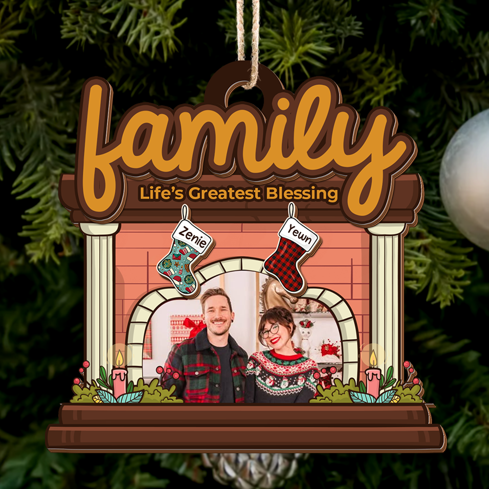 Custom Photo Family Wooden Ornament - 2 Layer Wood Ornament - Custom Family Ornament