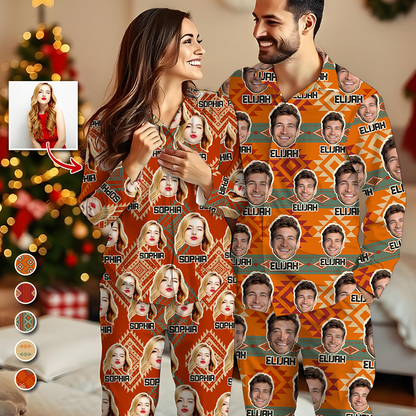 Custom Face Pajamas Set Funny Pattern - Personalized Photo Christmas Pajamas