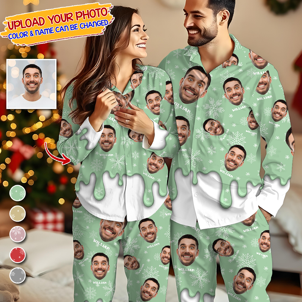 Melting Custom Photo Human And Pet Faces - Custom Face Pajamas Pattern - Personalized Photo Christmas Pajamas