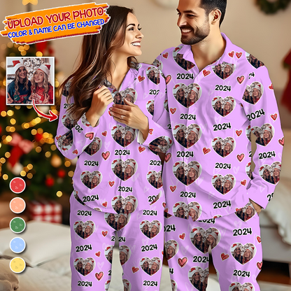 Custom Face BFF Pajamas Set Color Pattern - Personalized Photo Christmas Pajamas