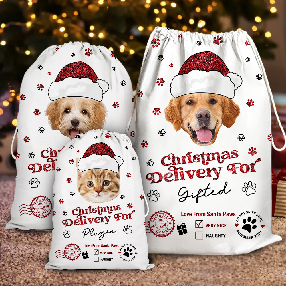 Special Delivery Photo Glitter Christmas Bag - Christmas Gift For Dog Lovers Cat Lovers - Personalized Christmas Sack - Custom Christmas Bag