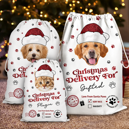 Special Delivery Photo Glitter Christmas Bag - Christmas Gift For Dog Lovers Cat Lovers - Personalized Christmas Sack - Custom Christmas Bag