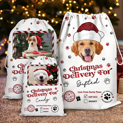 Special Delivery Photo Glitter Christmas Bag - Christmas Gift For Dog Lovers Cat Lovers - Personalized Christmas Sack - Custom Christmas Bag