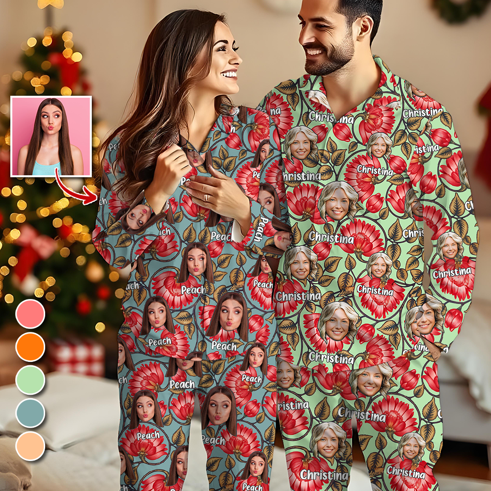 New Trendy Custom Face Pajamas Set Color Pattern - Personalized Photo Christmas Pajamas