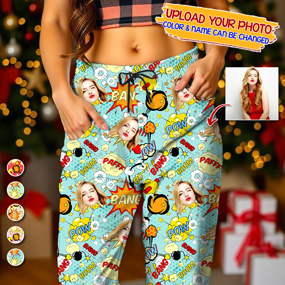 Couple Pajamas Pow Pow Custom Photo Human And Pet Faces - Custom Face Pajamas Pattern - Personalized Photo Christmas Pajamas