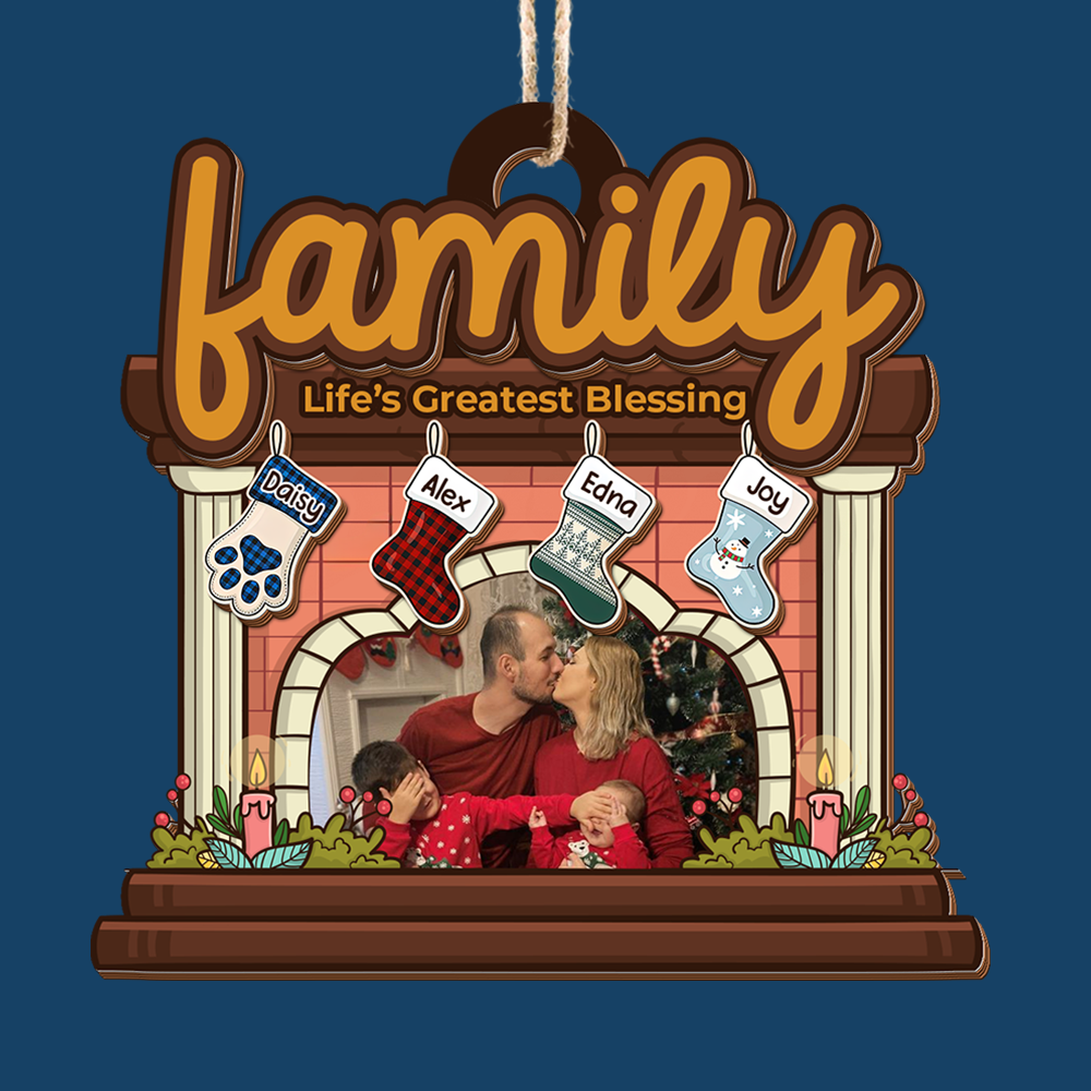 Custom Photo Family Wooden Ornament - 2 Layer Wood Ornament - Custom Family Ornament