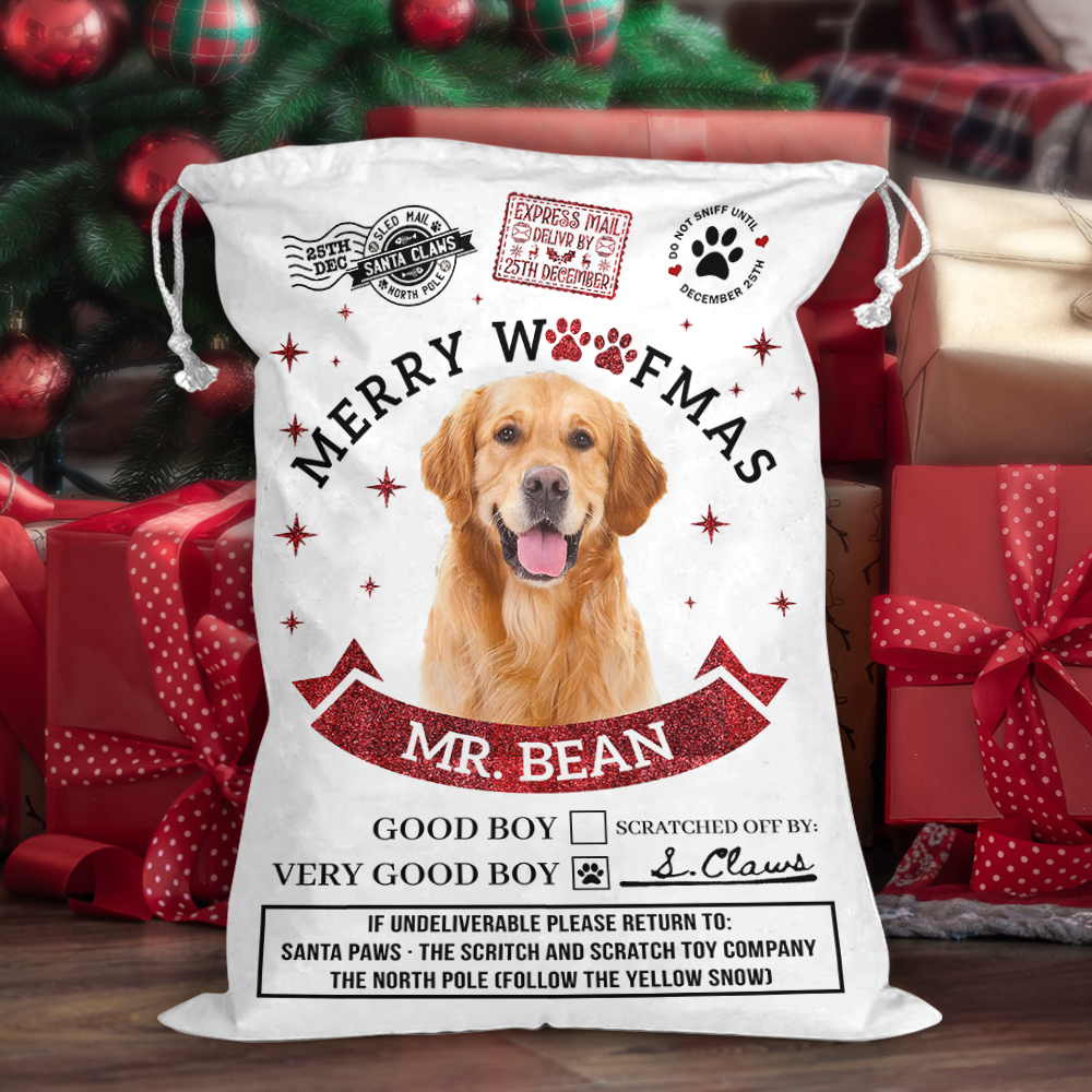 Merry Woofmas Christmas Bag Custom Photo - Christmas Gift For Dog Lovers Cat Lovers - Personalized Christmas Sack - Custom Christmas Bag