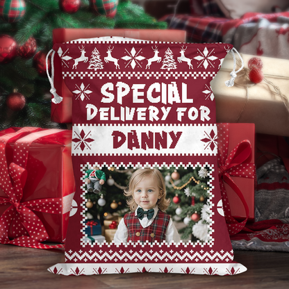 Merry Christmas Pattern Bag Custom Photo - Christmas Family Gift - Personalized Christmas Sack - Custom Christmas Bag