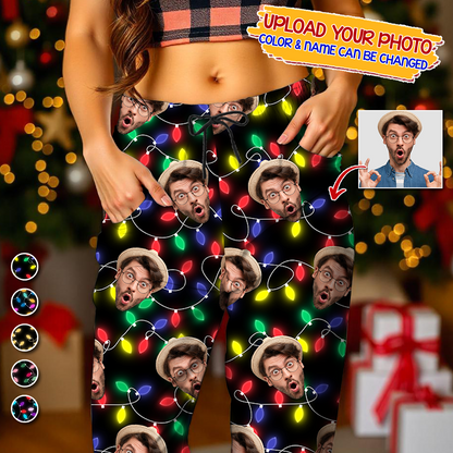 Chritsmas Light Custom Photo Human And Pet Faces - Custom Face Pajamas Pattern - Personalized Photo Christmas Pajamas