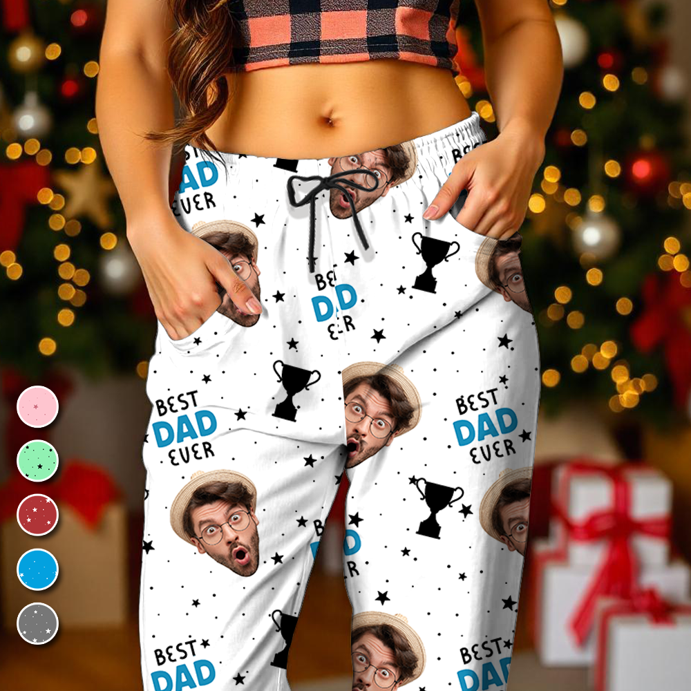 Best Dad Ever Photo Human And Pet Faces - Custom Face Pajamas Pattern - Personalized Photo Christmas Pajamas