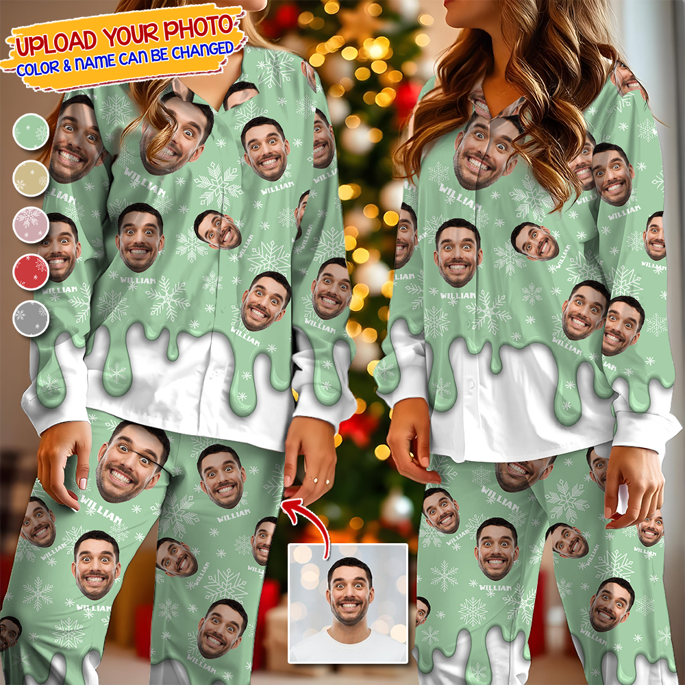 Melting Custom Photo Human And Pet Faces - Custom Face Pajamas Pattern - Personalized Photo Christmas Pajamas