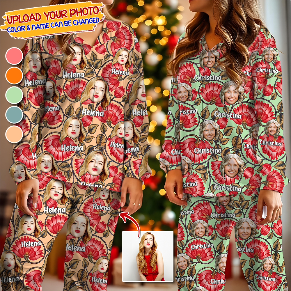 New Trendy Custom Face Pajamas Set Color Pattern - Personalized Photo Christmas Pajamas