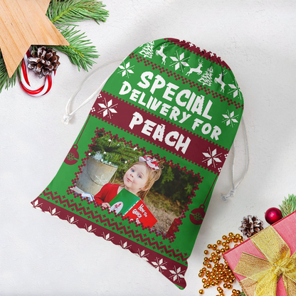 Merry Christmas Pattern Bag Custom Photo - Christmas Family Gift - Personalized Christmas Sack - Custom Christmas Bag