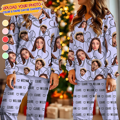 Couple Pajamas Team Custom Photo Human And Pet Faces - Custom Face Pajamas Pattern - Personalized Photo Christmas Pajamas