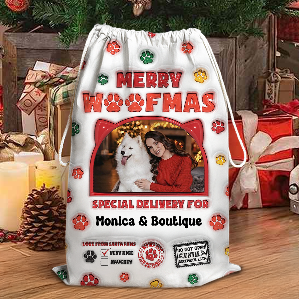 Custom Photo 3D Christmas Bag - Christmas Gift For Dog Lovers Cat Lovers - Personalized Christmas Sack - Custom Christmas Bag